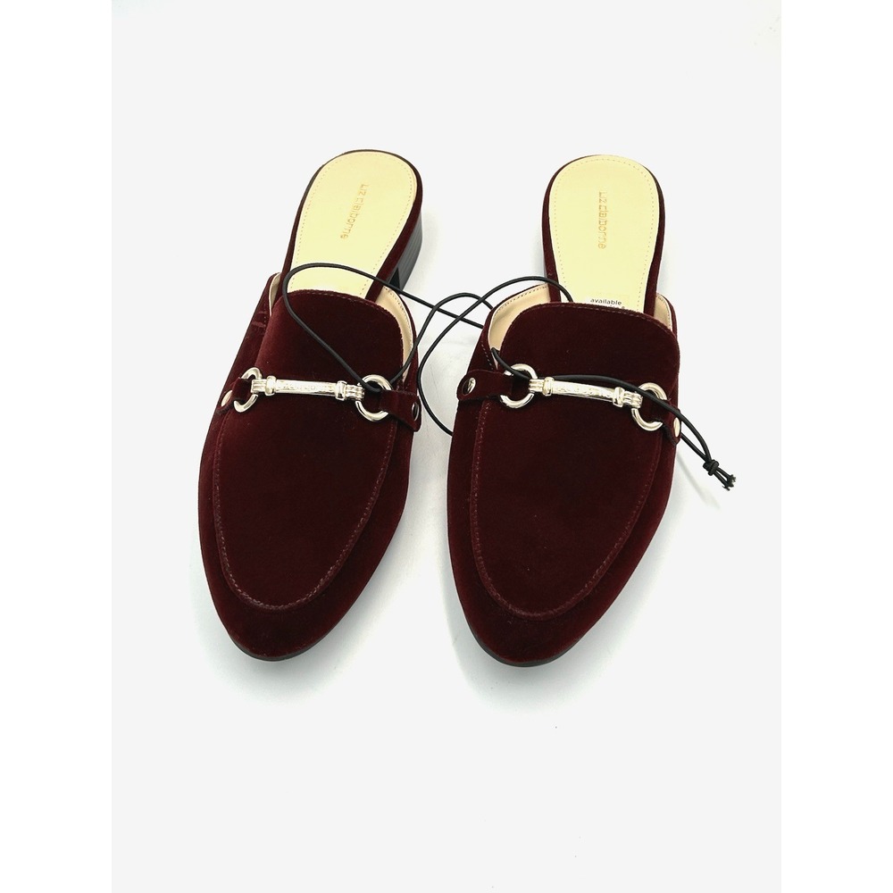 Liz Claiborne Haley Slip-On Mules Sz 10 M Burgundy Velvet Gold Toned Horse Bit